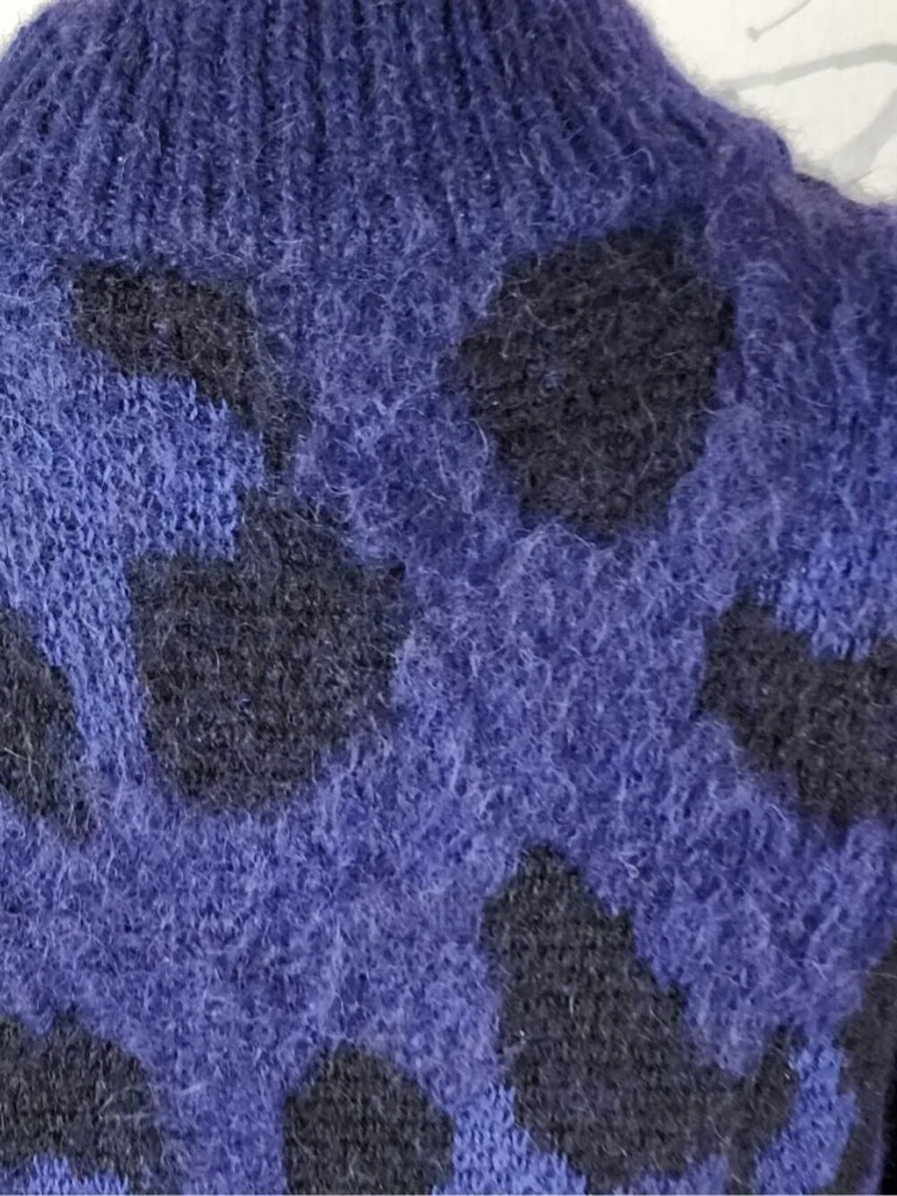 Kate Spade Navy Leopard Alpaca Wool Textured Crewneck Sweater